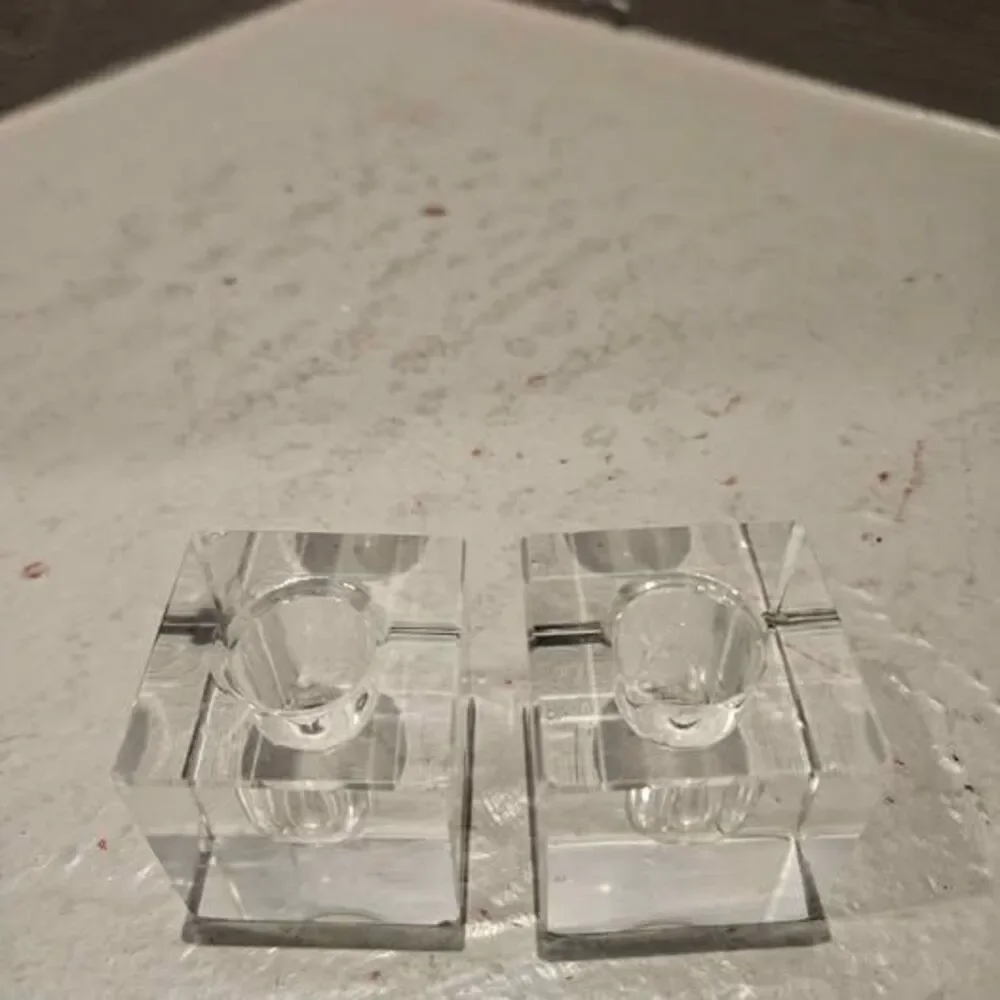 Pair of Clear Glass Ice Cube Candle Holders Minor Imperfections Candle Sticks